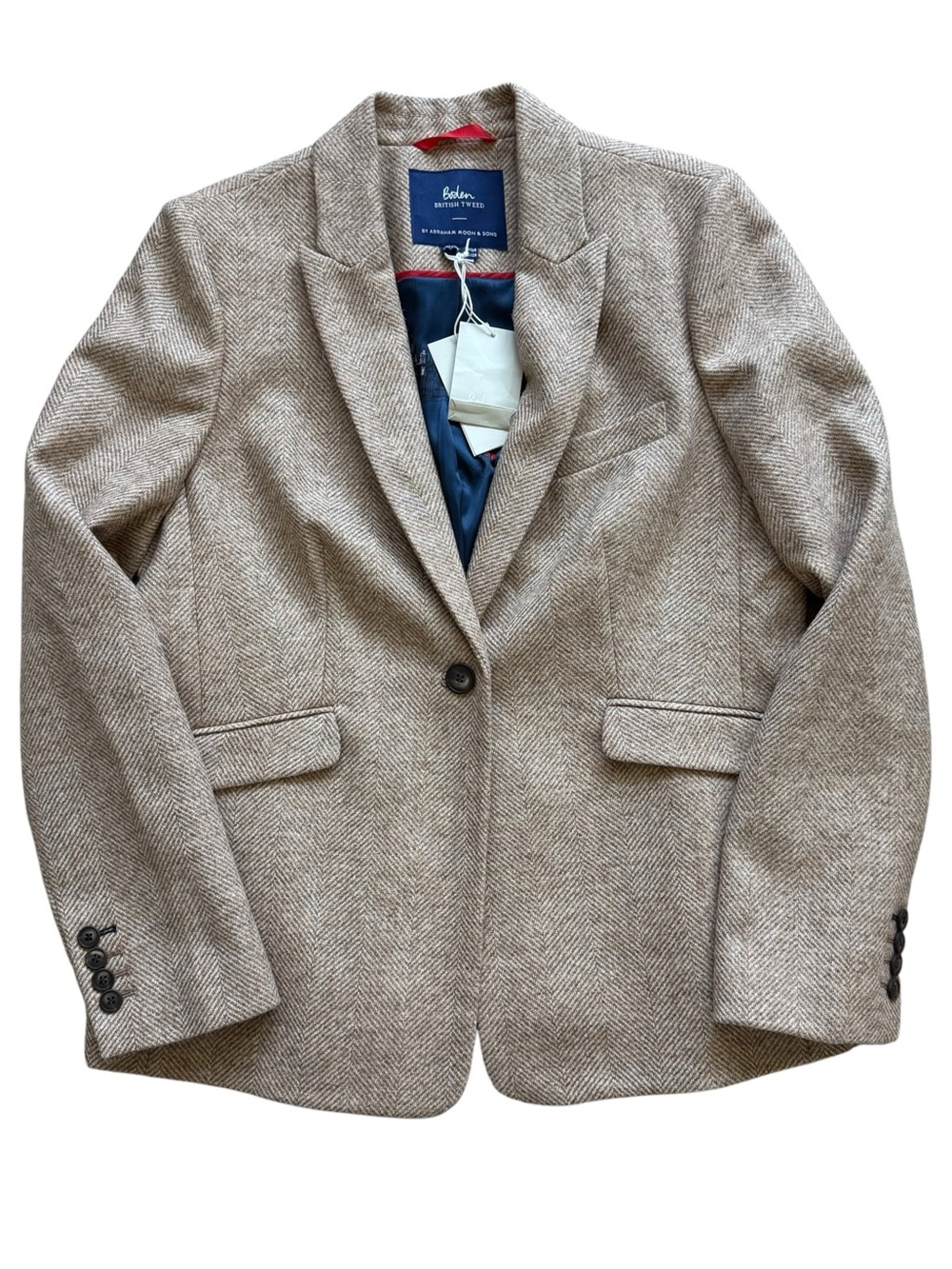 Boden British Tweed Wool Blazer 12R Herringbone Abraham Moon Preppy Academia NWT